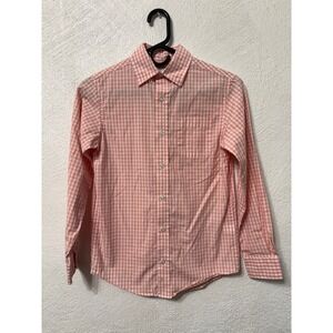 Class Club Boys Youth Size 10/12 Salmon Gingham Long Sleeve Button-Up Shirt